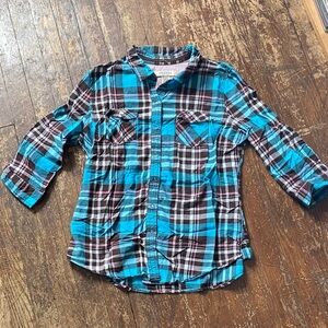 Arizona Jean Company Blue & Brown Plaid Button-Up Shirt size XL